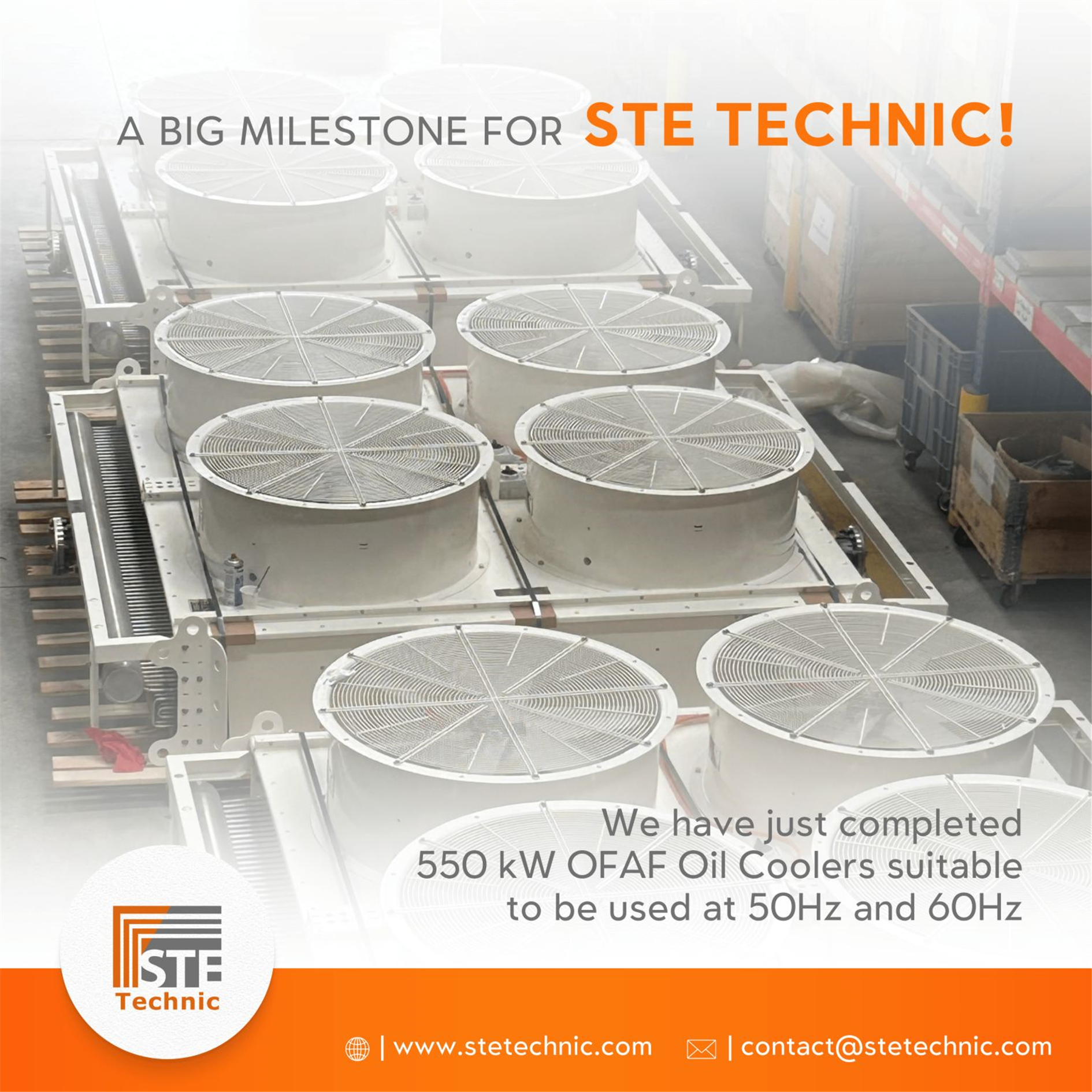 550 kW OFAF Oil Coolers Suitable for Operation at 50 Hz and 60 Hz